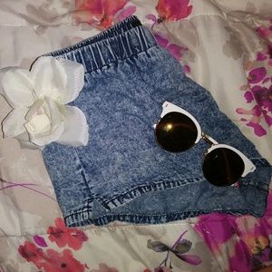 Forever 21 Elastic Waist Faux Denim Shorts